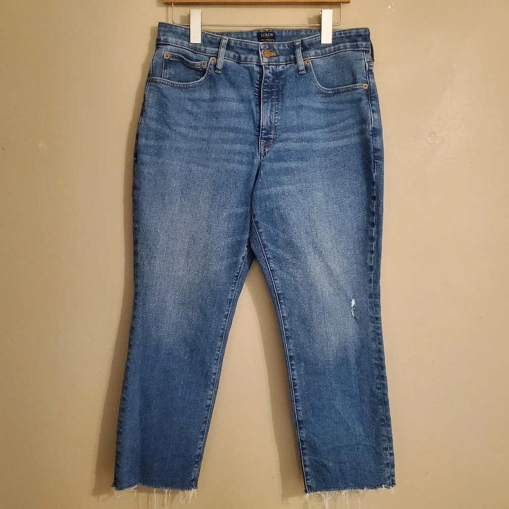 J.CREW Factory Curvy Essential Straight High-Rise Raw Hem Denim Jeans Women's 30